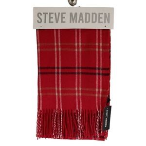 NWT Steve Madden Red Plaid Fringed Scarf